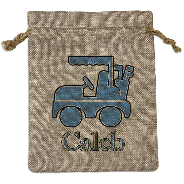 Custom Blue Argyle Medium Burlap Gift Bag - Front (Personalized)