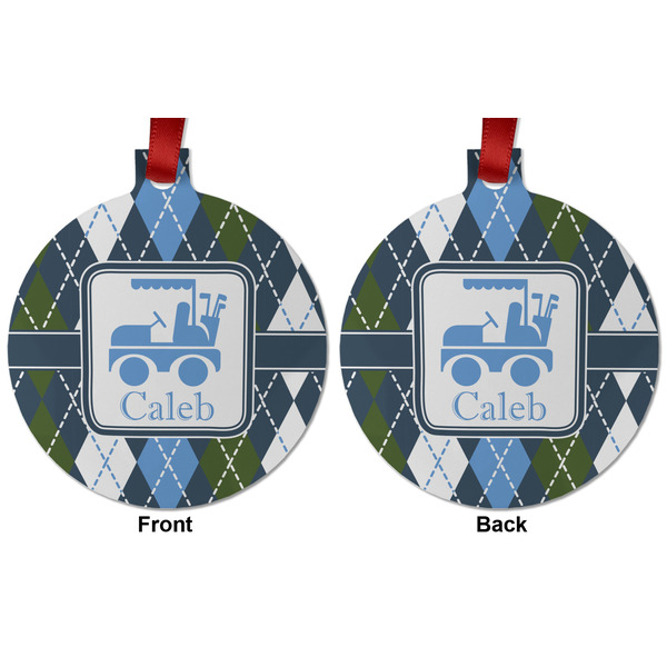 Blue Argyle Metal Ball Ornament - Front and Back