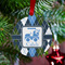 Blue Argyle Metal Ball Ornament - Lifestyle