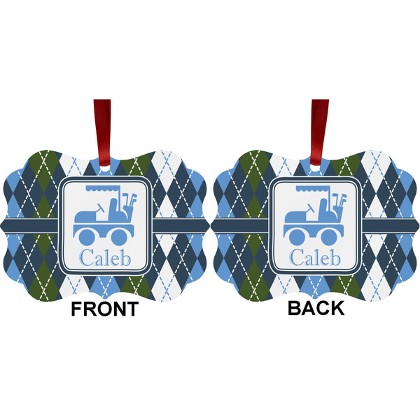 Blue Argyle Metal Benilux Ornament - Front and Back (APPROVAL)