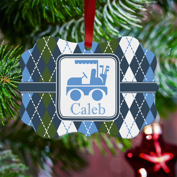 Blue Argyle Metal Benilux Ornament - Lifestyle