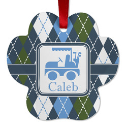 Blue Argyle Metal Paw Ornament - Double Sided w/ Name or Text