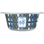 Blue Argyle Stainless Steel Dog Bowl (Personalized)