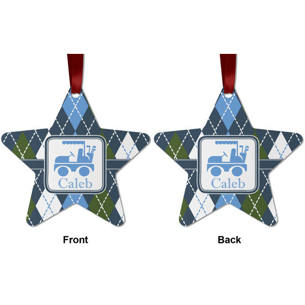 Blue Argyle Metal Star Ornament - Front and Back