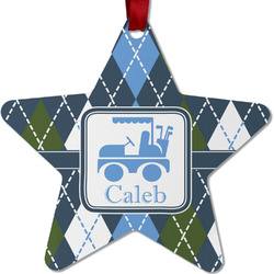 Blue Argyle Metal Star Ornament - Double Sided w/ Name or Text