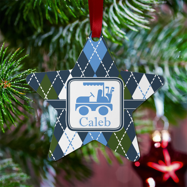 Blue Argyle Metal Star Ornament - Lifestyle