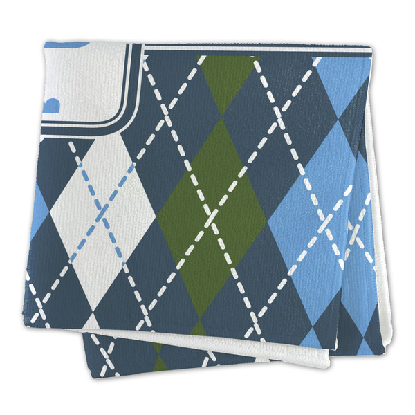 Blue Argyle Microfiber Dish Rag - FOLDED (square)