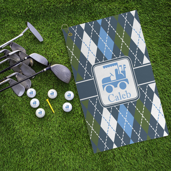 Blue Argyle Microfiber Golf Towels - LIFESTYLE