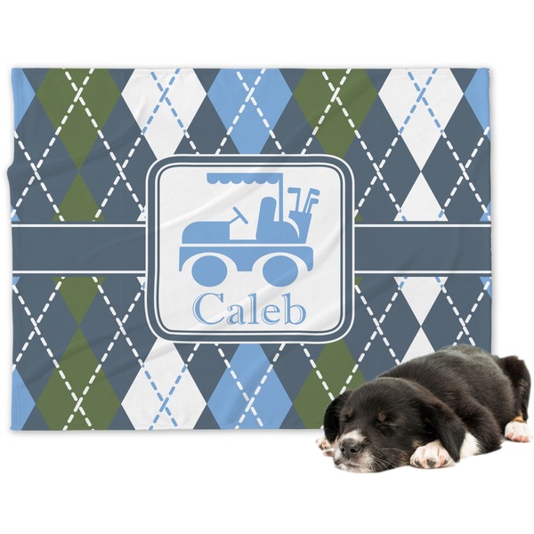 Custom Blue Argyle Dog Blanket - Large (Personalized)