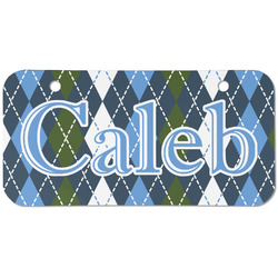 Blue Argyle Mini/Bicycle License Plate (2 Holes) (Personalized)