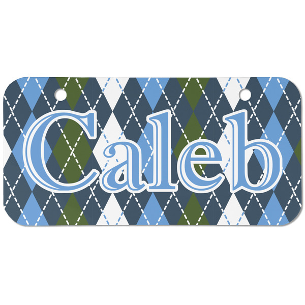Custom Blue Argyle Mini/Bicycle License Plate (2 Holes) (Personalized)
