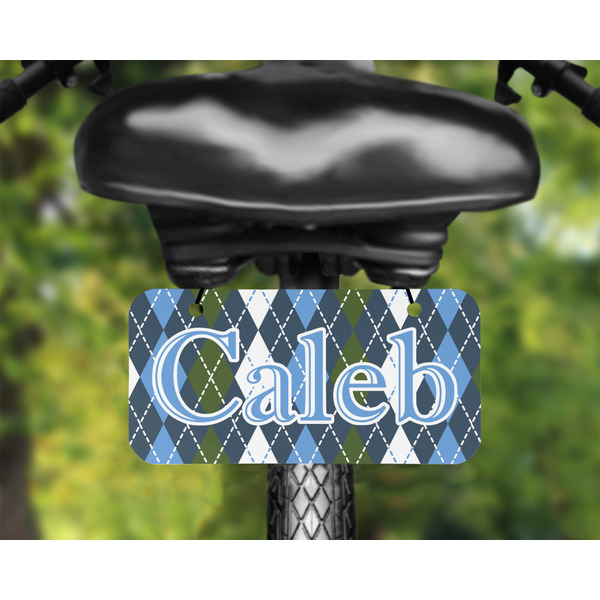 Blue Argyle Mini License Plate on Bicycle - LIFESTYLE Two holes