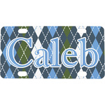 Blue Argyle Mini / Bicycle License Plate (4 Holes) (Personalized)