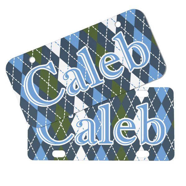Blue Argyle Mini License Plates - MAIN (4 and 2 Holes)