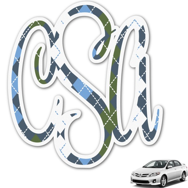 Custom Blue Argyle Monogram Car Decal (Personalized)
