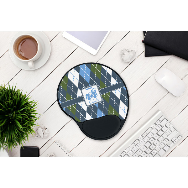 Blue Argyle Mouse Pad with Wrist Rest - LIFESYTLE 1
