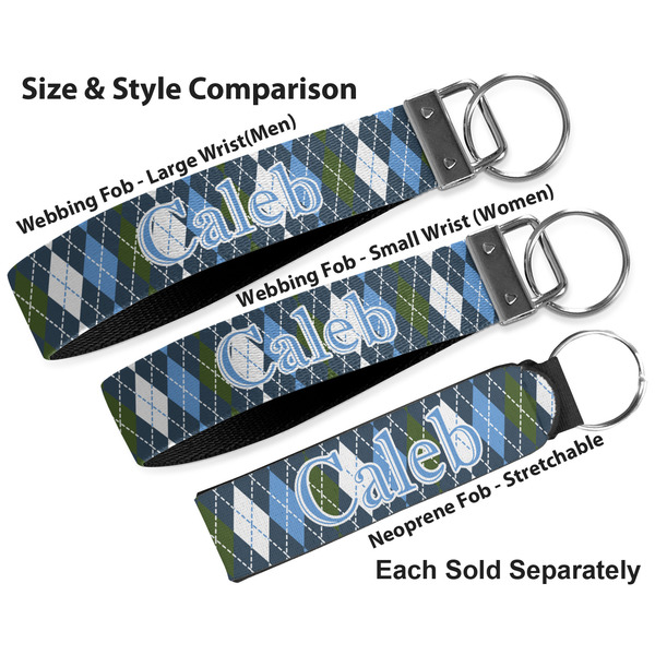 Blue Argyle Multiple Key Ring comparison sizes