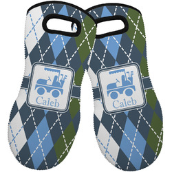 Blue Argyle Neoprene Oven Mitts - Set of 2 w/ Name or Text