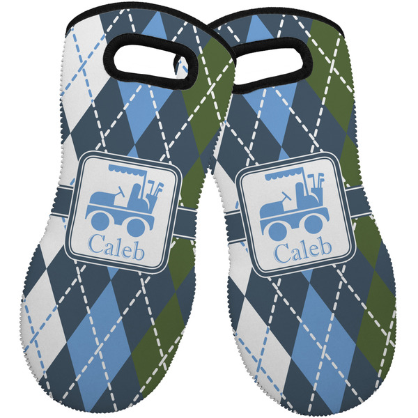 Custom Blue Argyle Neoprene Oven Mitts - Set of 2 w/ Name or Text