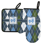 Blue Argyle Left Oven Mitt & Pot Holder Set w/ Name or Text