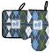 Blue Argyle Left Oven Mitt & Pot Holder Set w/ Name or Text