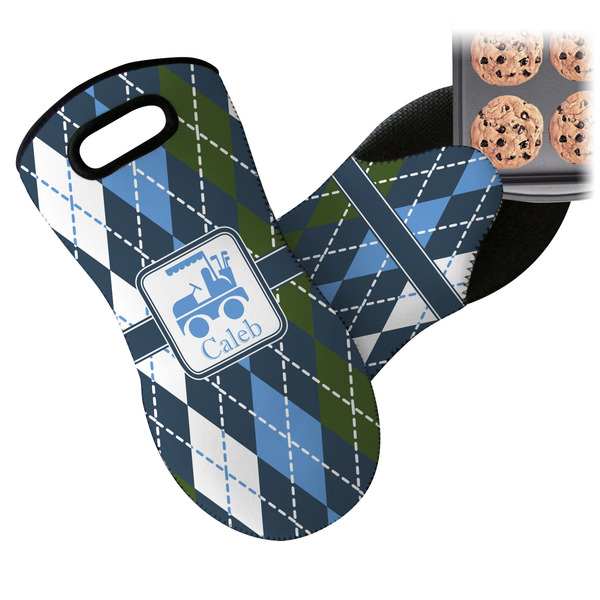 Blue Argyle Neoprene Oven Mitt