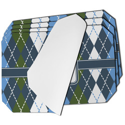 Blue Argyle Dining Table Mat - Octagon - Set of 4 (Single-Sided) w/ Name or Text