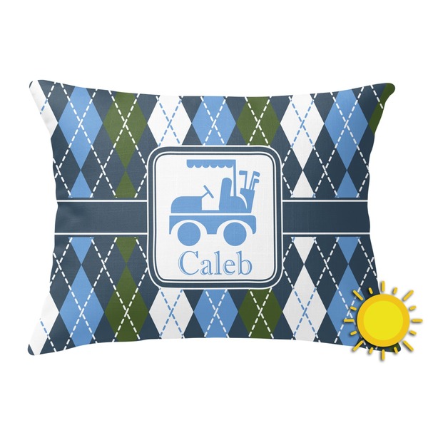 Custom Blue Argyle Outdoor Throw Pillow (Rectangular) (Personalized)