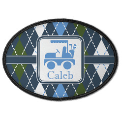 Blue Argyle Iron On Oval Patch w/ Name or Text