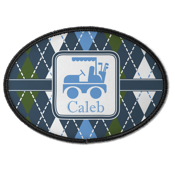 Custom Blue Argyle Iron On Oval Patch w/ Name or Text