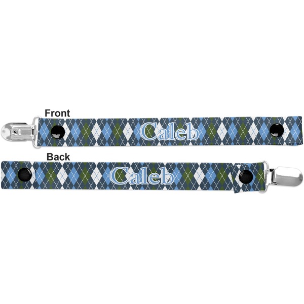 Blue Argyle Pacifier Clip - Front and Back