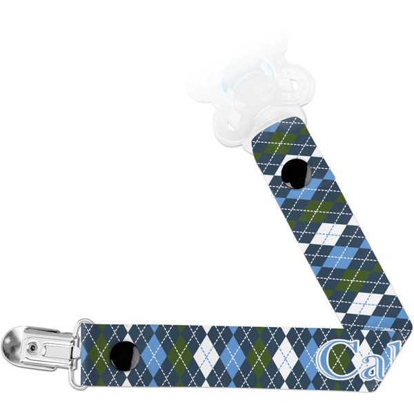 Custom Blue Argyle Pacifier Clip (Personalized)