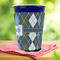 Blue Argyle Party Cup Sleeves - with bottom - Lifestyle