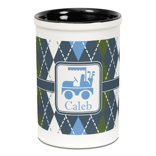 Custom Blue Argyle Ceramic Pencil Holders - Black