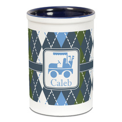 Blue Argyle Ceramic Pencil Holders - Blue
