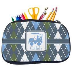 Blue Argyle Neoprene Pencil Case - Medium w/ Name or Text