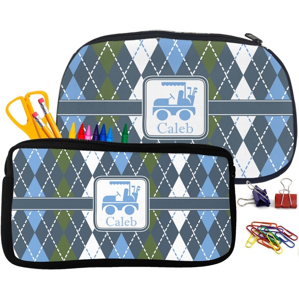 Blue Argyle Pencil / School Supplies Bags Small and Medium
