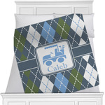 Blue Argyle Minky Blanket - Twin / Full - 80"x60" - Double Sided w/ Name or Text
