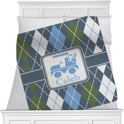 Blue Argyle Minky Blanket - Twin / Full - 80"x60" - Double Sided w/ Name or Text