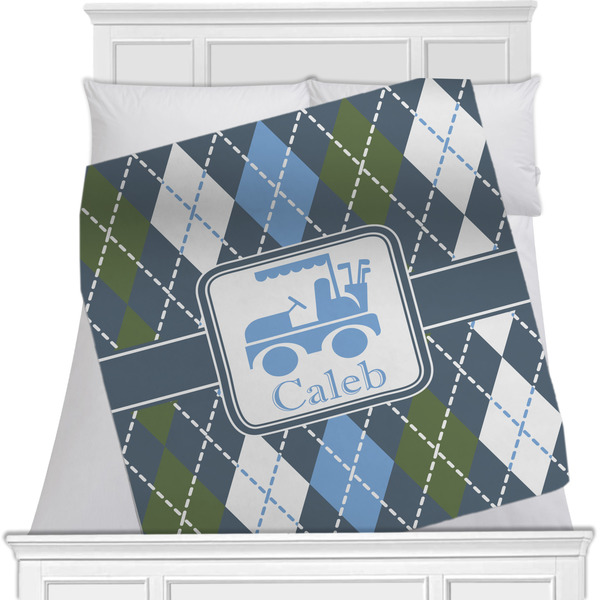 Custom Blue Argyle Minky Blanket - Toddler / Throw - 60"x50" - Single Sided w/ Name or Text