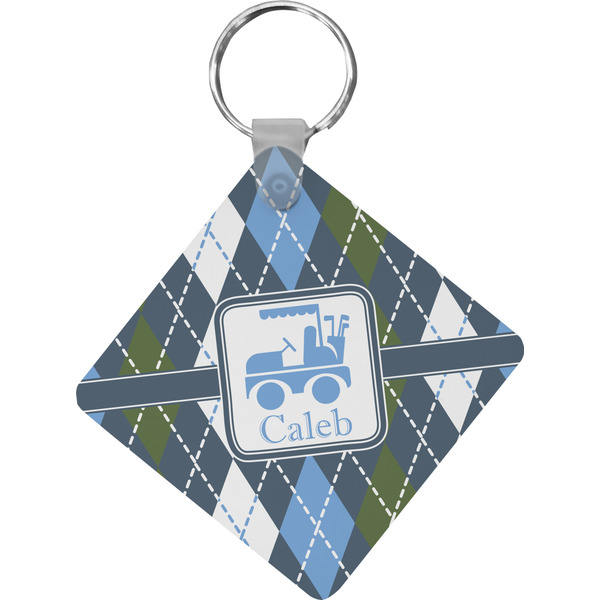 Custom Blue Argyle Diamond Plastic Keychain w/ Name or Text