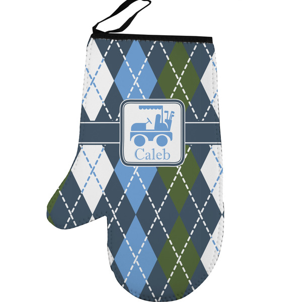 Blue Argyle Personalized Oven Mitt - Left