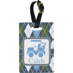 Blue Argyle Plastic Luggage Tag - Rectangular w/ Name or Text