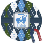 Blue Argyle Round Fridge Magnet (Personalized)