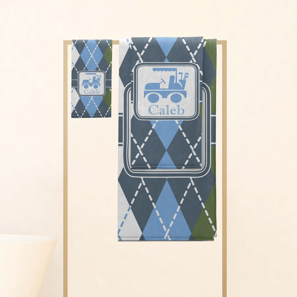 Blue Argyle Personalized Towel Set