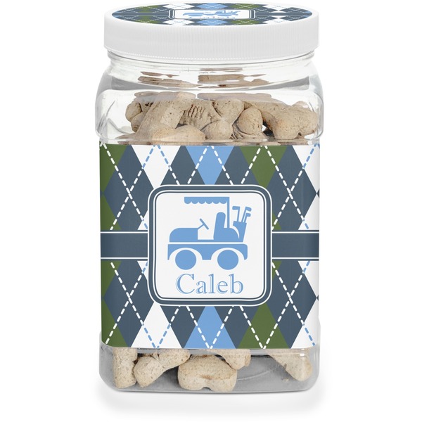 Custom Blue Argyle Dog Treat Jar (Personalized)