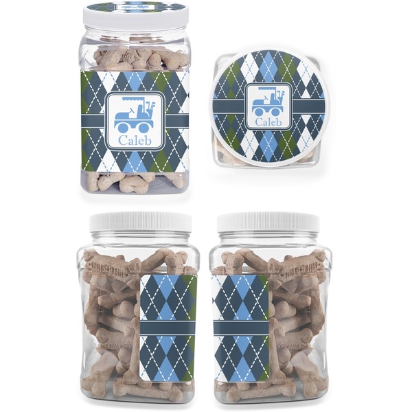 Blue Argyle Pet Treat Jar - Multiple Angles