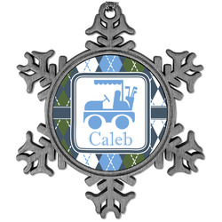 Blue Argyle Vintage Snowflake Ornament (Personalized)
