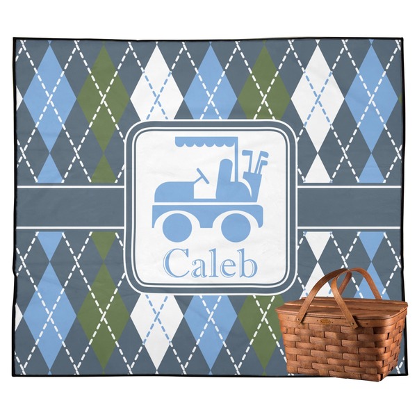Custom Blue Argyle Outdoor Picnic Blanket (Personalized)