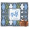 Blue Argyle Picnic Blanket - Flat - With Basket